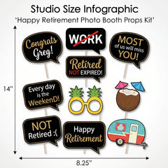Happy Retirement Photo Booth Props Kit - 13-Piece Set