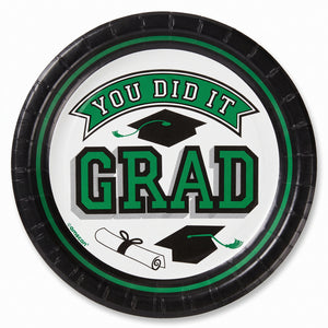 "You Did It Grad" Green Round Paper Plates, 6.75-Inch, 20 Pack
