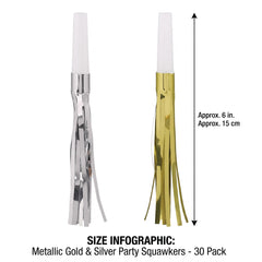 Metallic Gold & Silver Party Squawkers - 30 Pack