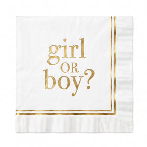 Gold "Girl or Boy?" Gender Reveal Beverage Napkins - 16ct - 5 In. X 5 In.