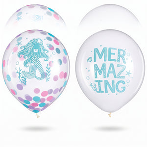 Shimmering Mermaid Confetti Latex Balloons, 12-Inch, 6-Pack