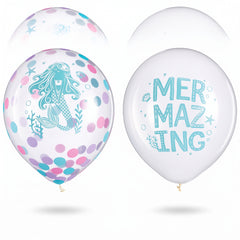 Shimmering Mermaid Confetti Latex Balloons, 12-Inch, 6-Pack