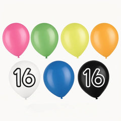 Neon "16" Birthday Latex Balloons - 12" | 15 Count