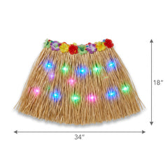 Adult Light-Up Grass Hula Skirt with Floral Trim