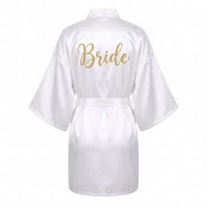 Elegant Bride Satin Robe with Gold Glitter Lettering