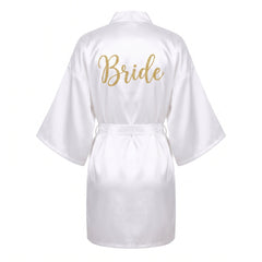 Elegant Bride Satin Robe with Gold Glitter Lettering