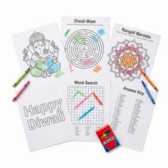 "Happy Diwali" Activity Sheets with Crayons - 11 Pages of Festive Fun