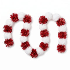 Festive Red & White Pom Pom Tinsel Garland - 9 ft