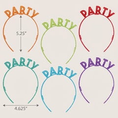 Glitter Rainbow "Party" Headbands - Multi-Colored, 6-Pack
