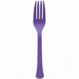 Purple Plastic Forks - Heavyweight Disposable Party Cutlery, 7.5 In. Durable Colored Plastic Silverware for Events, Birthdays, Catering
