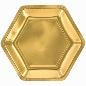 Gold Hexagon Metallic 7" Party Plates