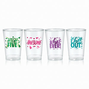 Awesome '80s Metallic Printed Plastic Cups, 10oz, 20 Pack