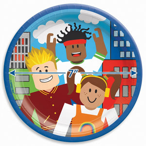 Party Town 7" Round Paper Plates for Kids' Birthdays - 8 Pack