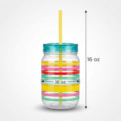 Summer Stripe Mason Cup with Reusable Straw - 18 oz