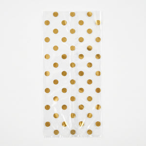Gold Polka Dot Wedding Treat Bags with Bows - 12 Pack