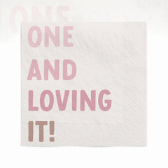 "One and Loving It" 1st Birthday Beverage Napkins - 16 Pack - 5 In. X 5 In.
