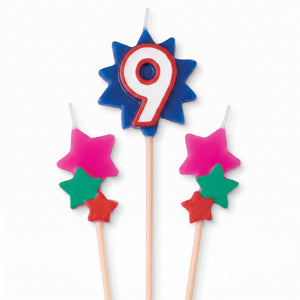 Star-Shaped Number 9 Birthday Toothpick Candle Set