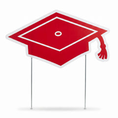 Graduation Cap Yard Sign Stake - Red
