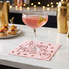 Blush Birthday Beverage Napkins with Rose Gold "Happy Birthday" Design, 12-Pack - 5 In. X 5 In.