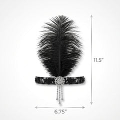 1920s Charleston Black Feather & Sequin Headband