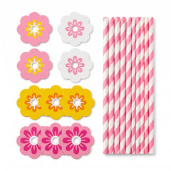 Retro Floral Drink Top and Straw Set