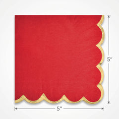 Red Scalloped Edge Hot Stamped Beverage Napkins - 5 In. X 5 In.