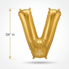 Gold Foil Letter V Balloon - Metallic Birthday Decoration