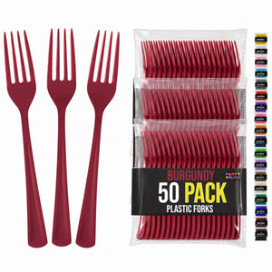 Heavy Duty Burgundy Plastic Forks | 7.5 in. | 50 Count