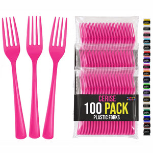 Heavy Duty Cerise Plastic Forks | 7.5 in. | 100 Count