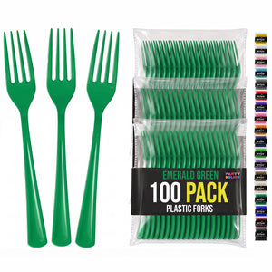 Heavy Duty Emerald Green Plastic Forks | 7.5 in. | 100 Count