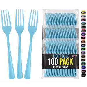 Heavy Duty Light Blue Plastic Forks | 7.5 in. | 100 Count