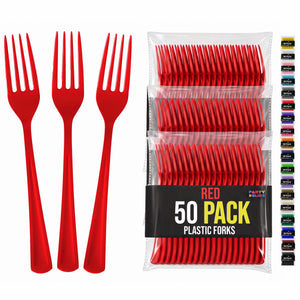 Heavy Duty Red Plastic Forks | 7.5 in. | 50 Count