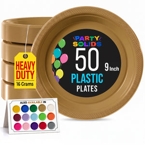 9 in. Gold Plastic Plates | 50 Count