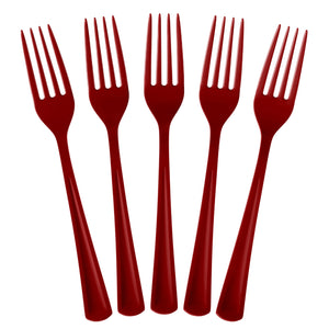 Burgundy Plastic Forks | 25 Count
