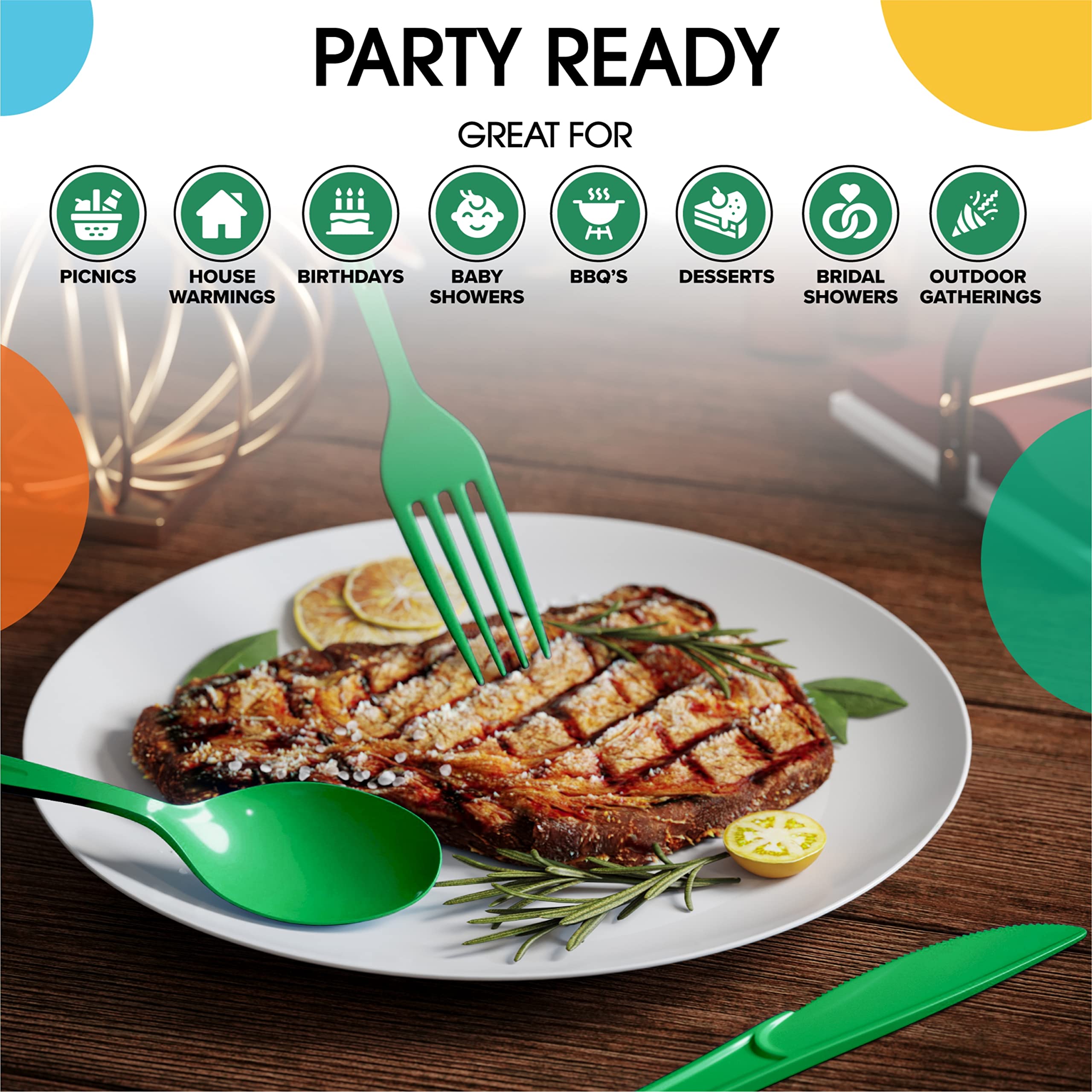 Heavy Duty Emerald Green Plastic Knives | 50 Count