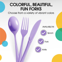 Heavy Duty Lavender Plastic Forks | 100 Count