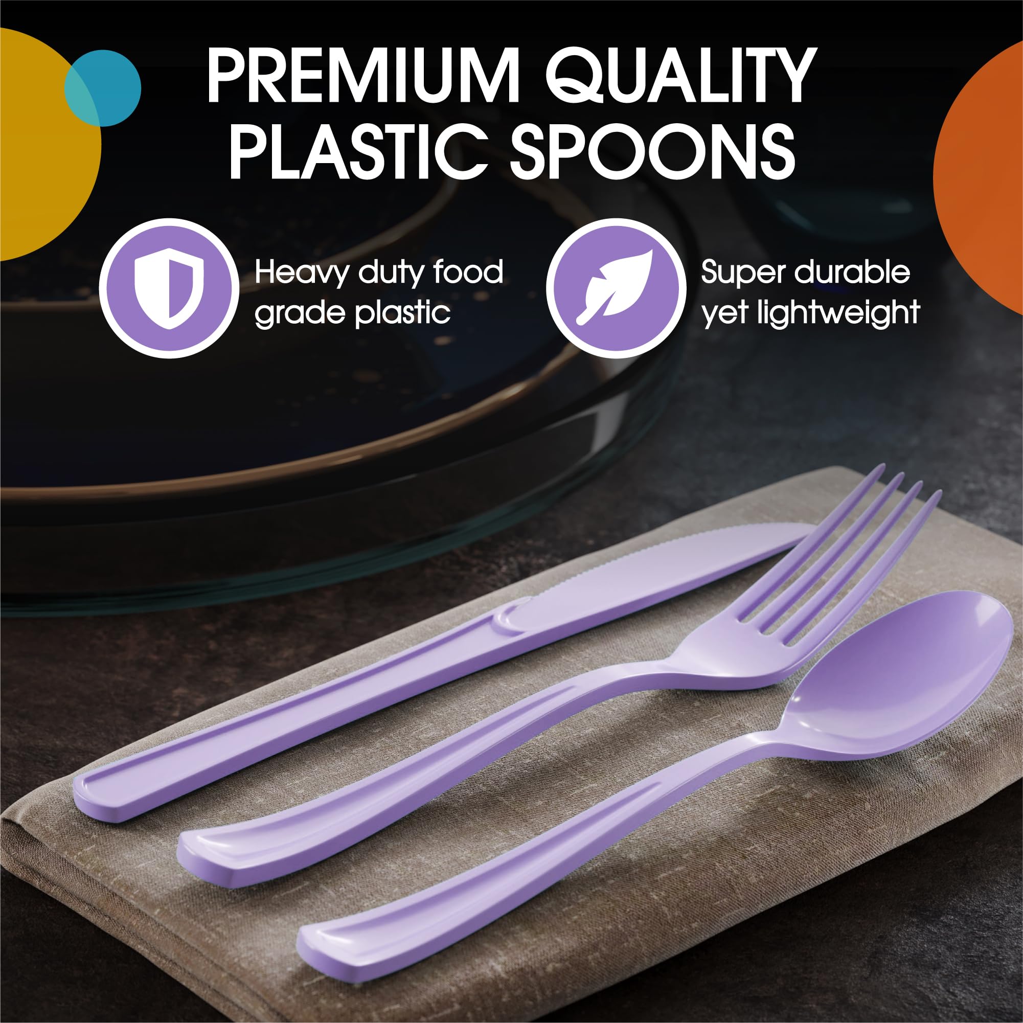Heavy Duty Lavender Plastic Spoons | 50 Count