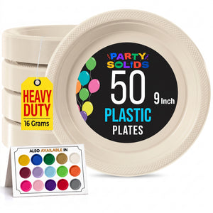 9 in. Ivory Plastic Plates | 50 Count
