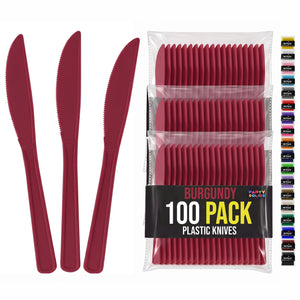 Heavy Duty Burgundy Plastic Knives | 7.75 in. | 100 Count