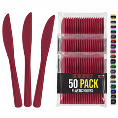 Heavy Duty Burgundy Plastic Knives | 7.5 in. | 50 Count