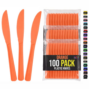 Heavy Duty Orange Plastic Knives | 7.75 in. | 100 Count