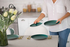 8.5 In. Scalloped Paper Plates - Black Aqua | 10 Count