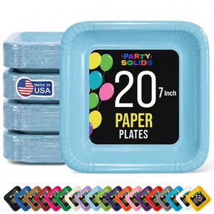 7 In. Light Blue Square Paper Plates - 20 Ct.