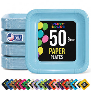 9 In. Light Blue Square Paper Plates - 50 Ct.