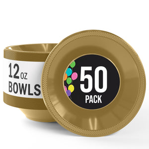 12 Oz. Gold Plastic Bowls | 50 Count