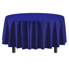 Navy Blue Round Plastic Table Covers | 6 Pack - 84 in.