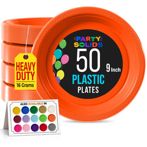 9 in. Orange Plastic Plates | 50 Count