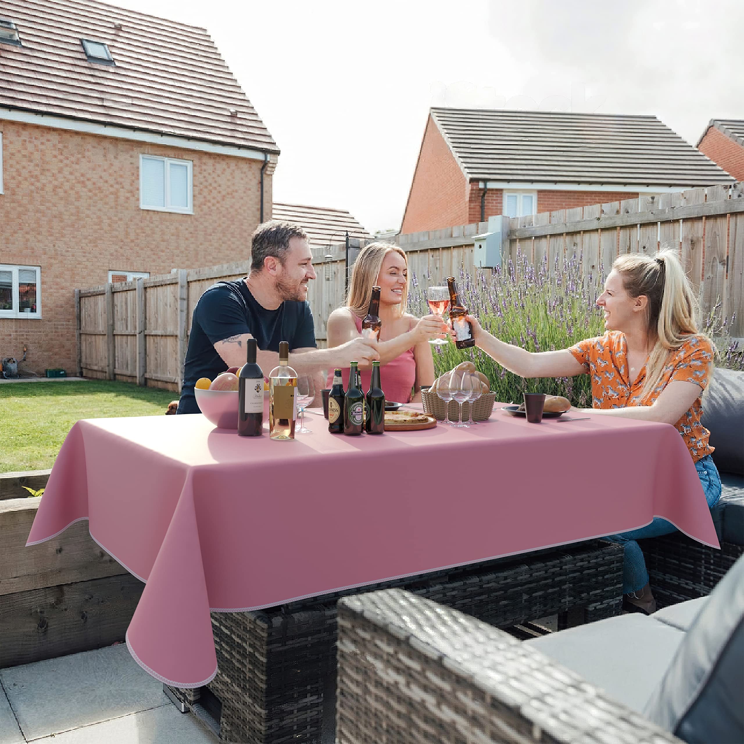 Pink Flannel Backed Table Cover 70 In. Round