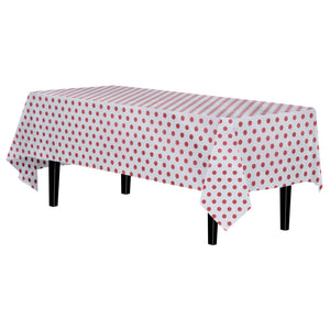 Red Polka Dot Plastic Table Covers | 12 Pack - 54 In. x 108 In.