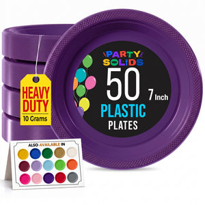 7 In. Purple Plastic Plates | 50 Count